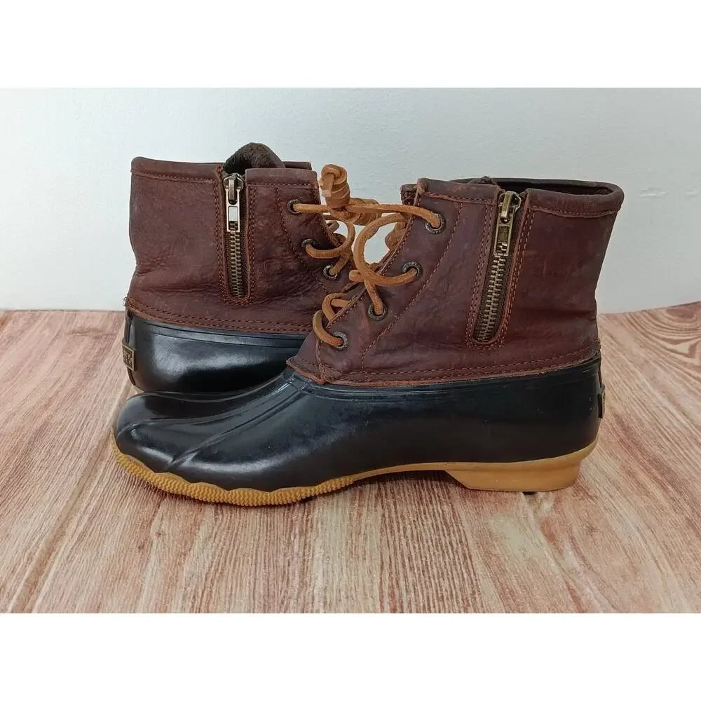 SPERRY Women's Saltwater Tan/Dark Brown Waterproof Duck Boots STS91176 Size 7.5